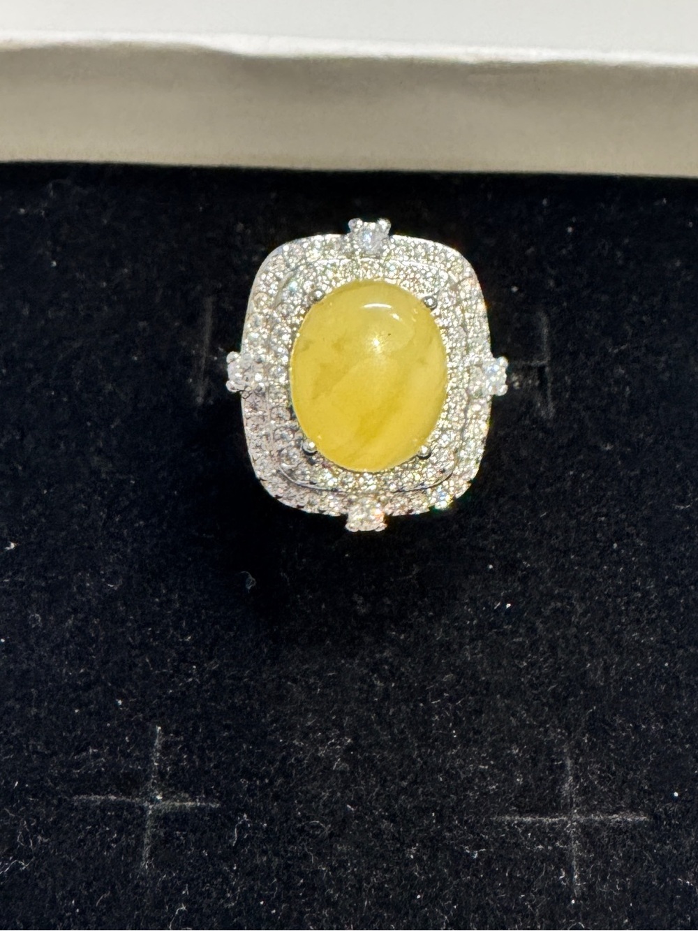 AMBER butterscotch Gemstone Halo Cocktail Ring -925 Sterling silver